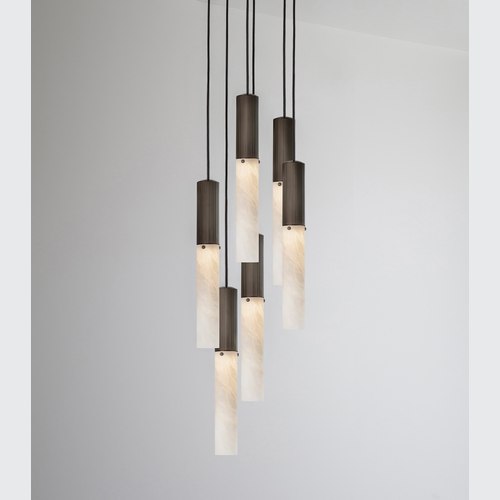 Bronze Flume Alabaster 6lt Pendant Light