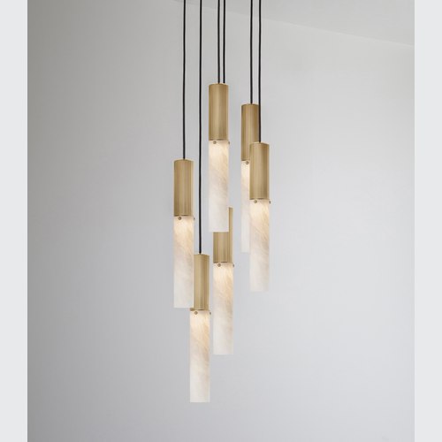 Satin Brass Flume Alabaster 6lt Pendant Light