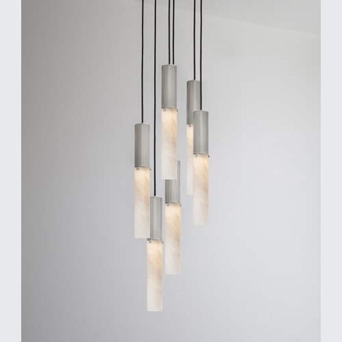 Satin Nickel Flume Alabaster 6lt Pendant Light