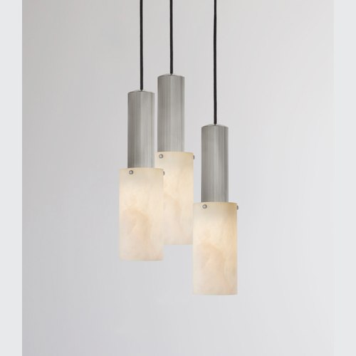 Satin Nickel Flume Large Alabaster 3lt Pendant Light