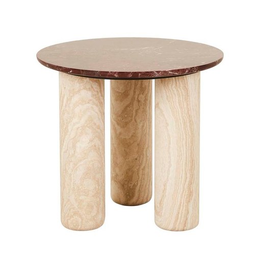 Rouge Marble/Natural Travertine Atlas Orbit Side Table