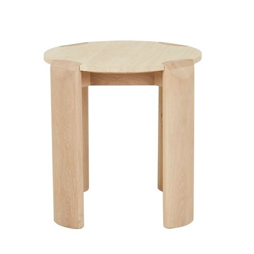 Natural Travertine/Light Oak Willa Marble Side Table