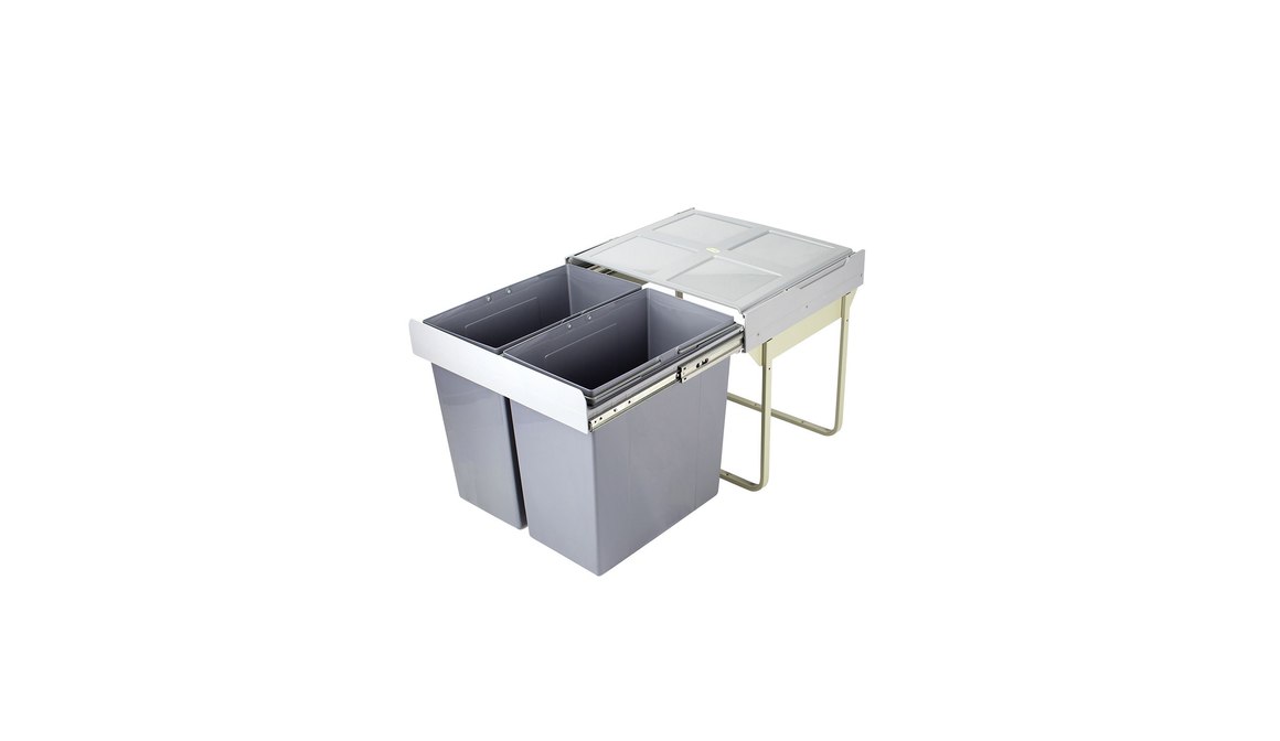 Domestique 90L Twin Slide Out Concealed Waste Bin 600mm Cupboard With Integrated Door Mount
