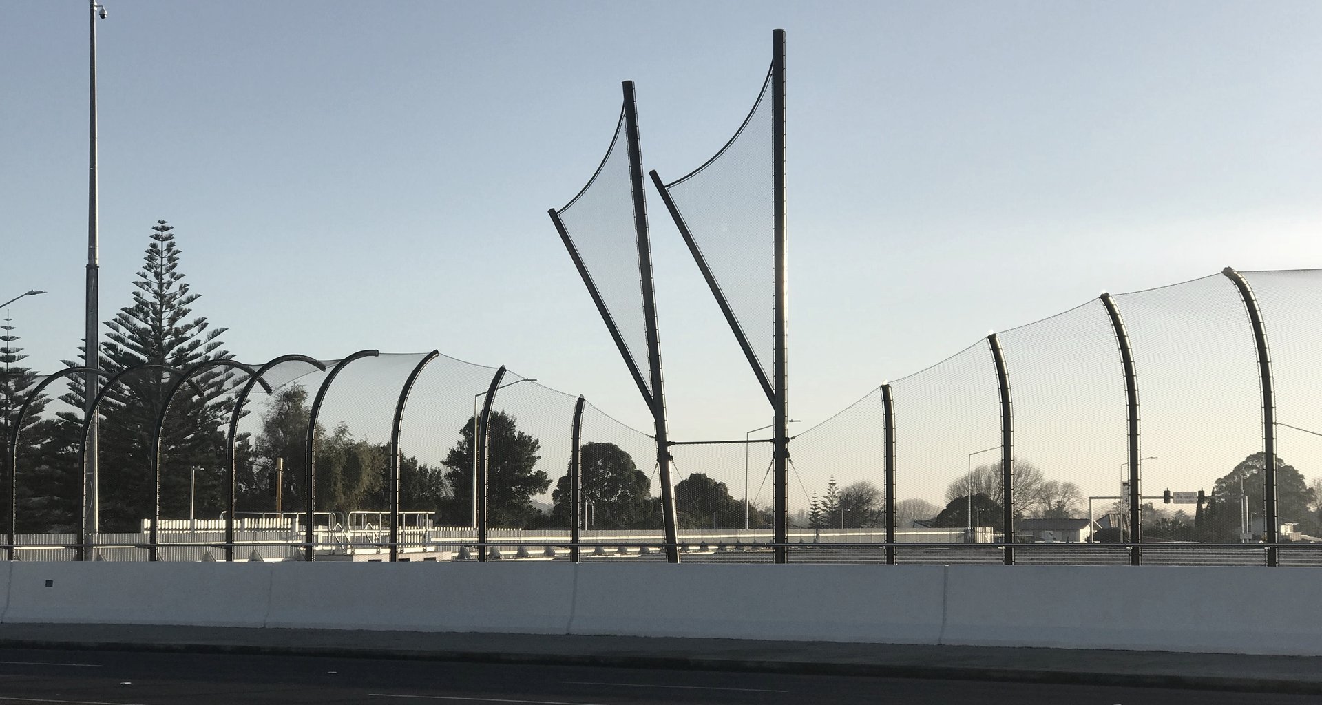 Kirkbride Road / SH20A intersection over bridge - anti-throw mesh ...